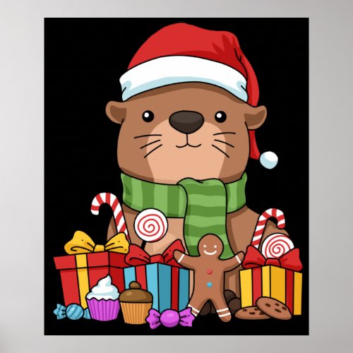 Christmas Otter Gift Kids Sea Otter Poster