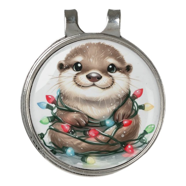 Christmas Otter Golf Hat Clip (Front)