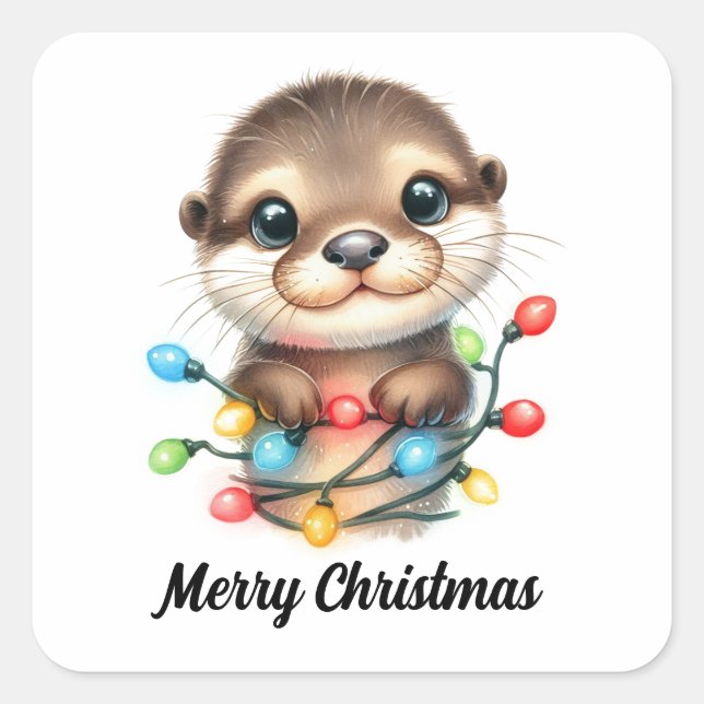 Christmas Otter Square Sticker (Front)