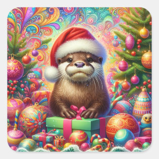Christmas Otter Square Sticker