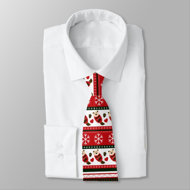 Christmas Otter Sweater Pattern Neck Tie (Tied)