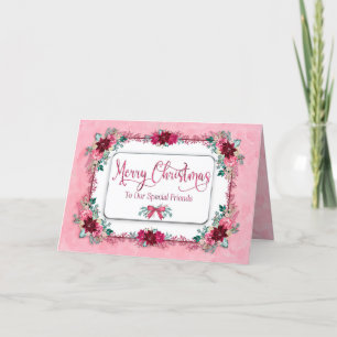 Christmas Our Friends Burgundy Pink Flower Card