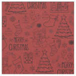 Christmas Outlines on Fire Brick Red Fabric