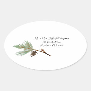 Christmas Oval Address Sticker - Pine branch