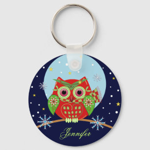 Christmas Owl and Name Keychain