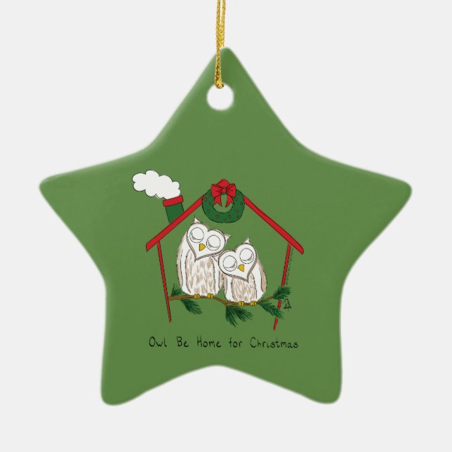 Christmas Owl Be Home Cute Ceramic Ornament (Front)