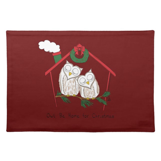 Christmas Owl Be Home Cute Cloth Placemat (Front)