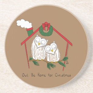 Christmas Owl Be Home Cute Coaster