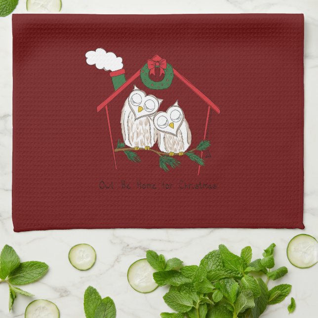Christmas Owl Be Home Cute Kitchen Towel (Folded)
