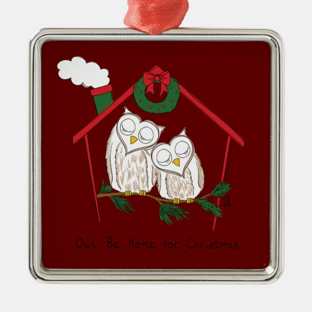 Christmas Owl Be Home Cute Metal Ornament (Front)