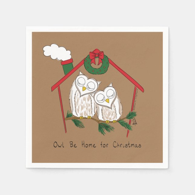 Christmas Owl Be Home Cute Napkins (Front)