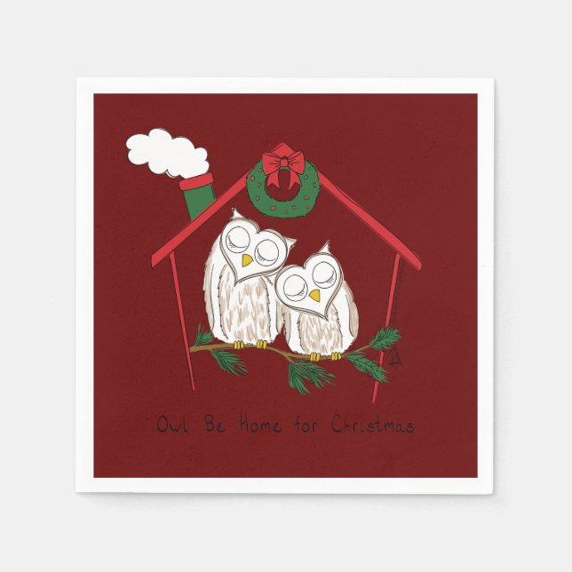 Christmas Owl Be Home Cute Napkins (Front)