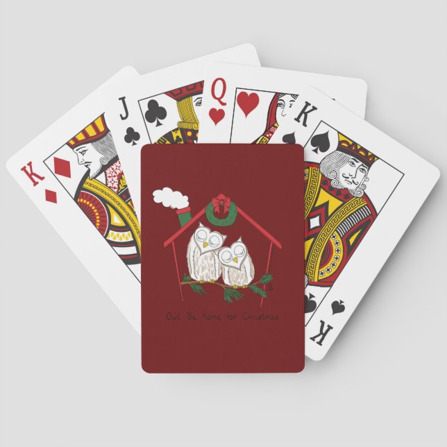 Christmas Owl Be Home Cute Poker Cards (Back)