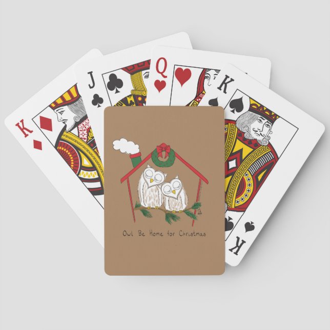 Christmas Owl Be Home Cute Poker Cards (Back)