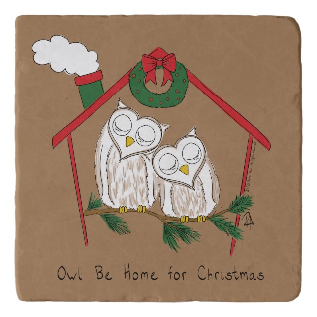 Christmas Owl Be Home Cute Trivet (Front)
