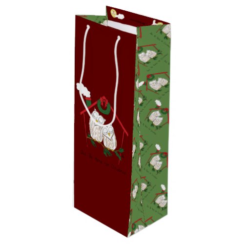 Christmas Owl Be Home Cute Wine Gift Bag