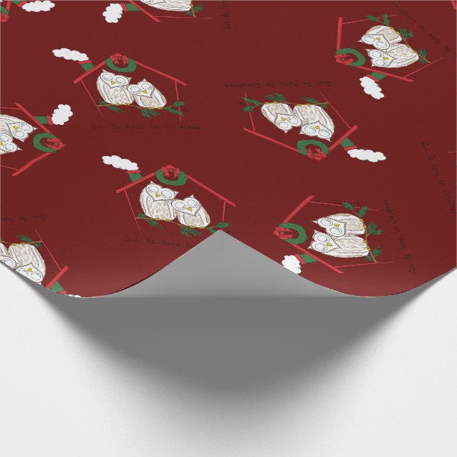 Christmas Owl Be Home Cute Wrapping Paper (Corner)