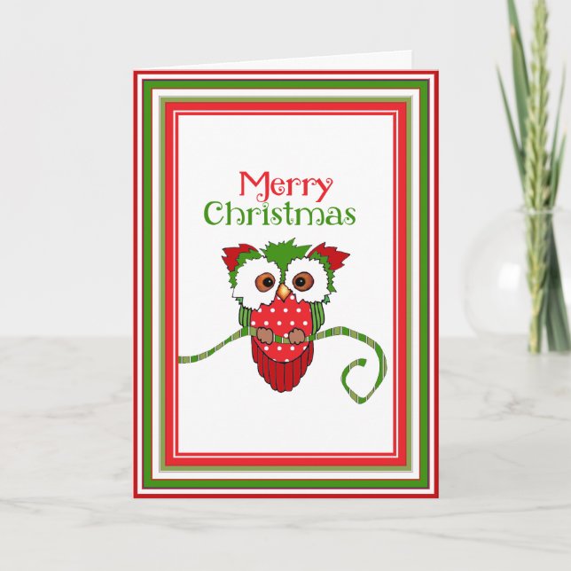 Christmas Owl Bird Greeting Card (Front)