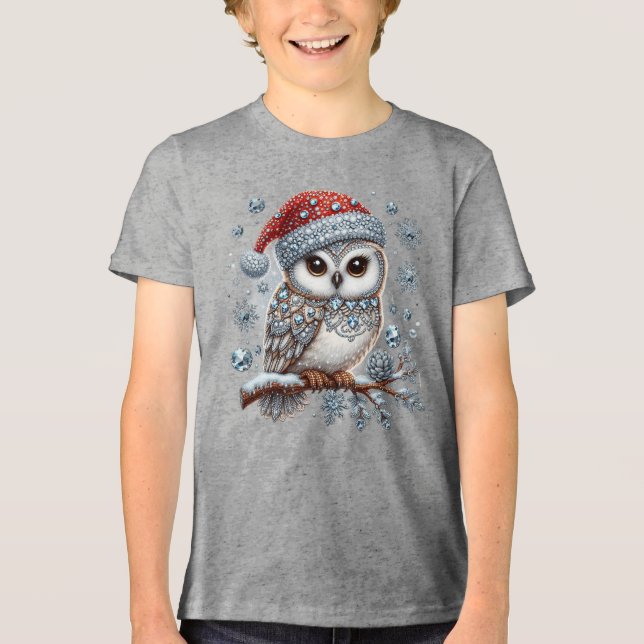 Christmas Owl Boys T-Shirt Tri-Blend Shirt (Front)