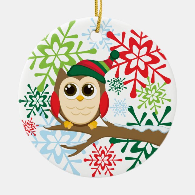 Christmas owl ceramic ornament (Front)