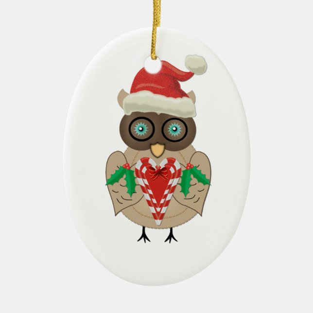 Christmas Owl Ceramic Ornament (Front)