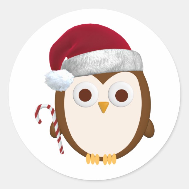 Christmas Owl Classic Round Sticker (Front)