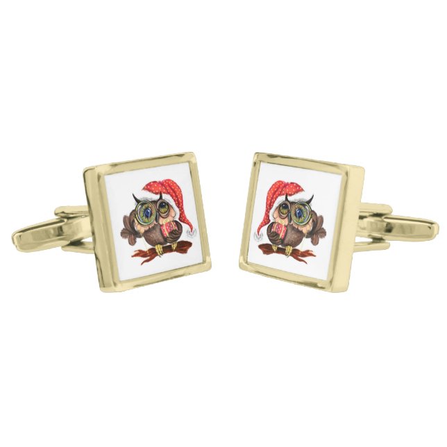 Christmas Owl Cufflinks (Angled)