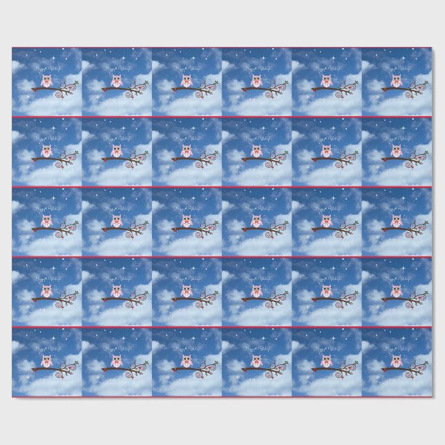 Christmas Owl cute and colorful holiday design Wrapping Paper (Flat)