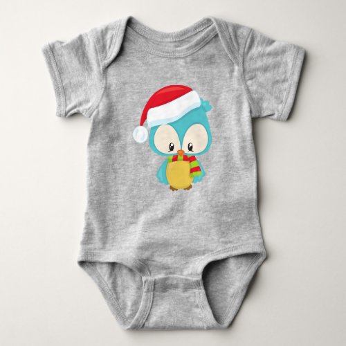 Christmas Owl Cute Owl Santa Hat Scarf Xmas Baby Bodysuit
