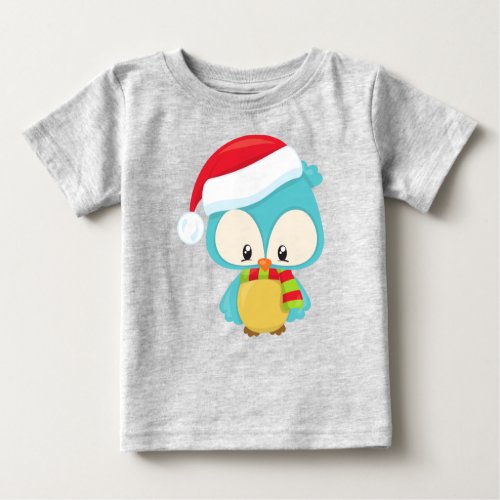 Christmas Owl Cute Owl Santa Hat Scarf Xmas Baby T_Shirt