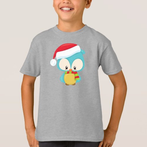 Christmas Owl Cute Owl Santa Hat Scarf Xmas T_Shirt