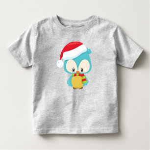 Christmas Owl, Cute Owl, Santa Hat, Scarf, Xmas Toddler T-shirt