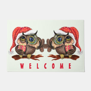 Christmas Owl Doormat Welcome