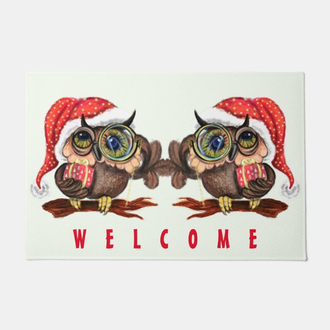 Christmas Owl Doormat Welcome (Front)