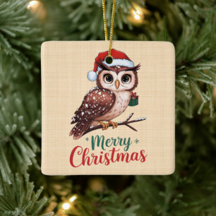 Christmas owl - Festive design Merry Christmas Ceramic Ornament