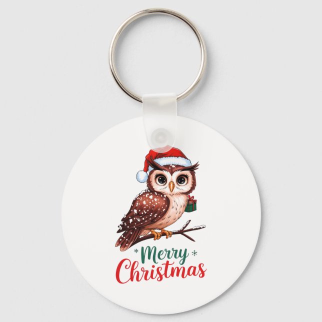 Christmas Owl Festive Design Merry Christmas  Keychain (Front)