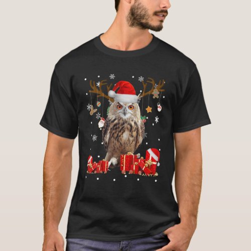 Christmas Owl Funny Santa Reindeer Owl Lover Gifts T_Shirt