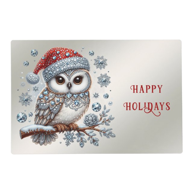 Christmas Owl Holiday Paper Placemat (Front)