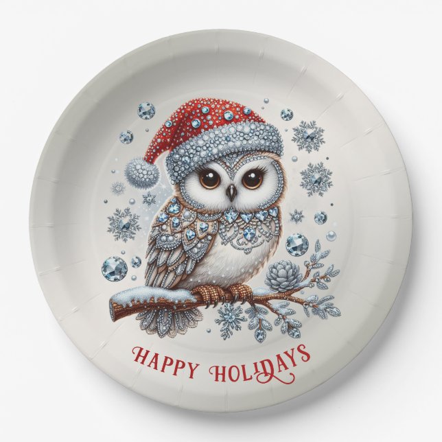 Christmas Owl Holiday Paper Plate (Front)