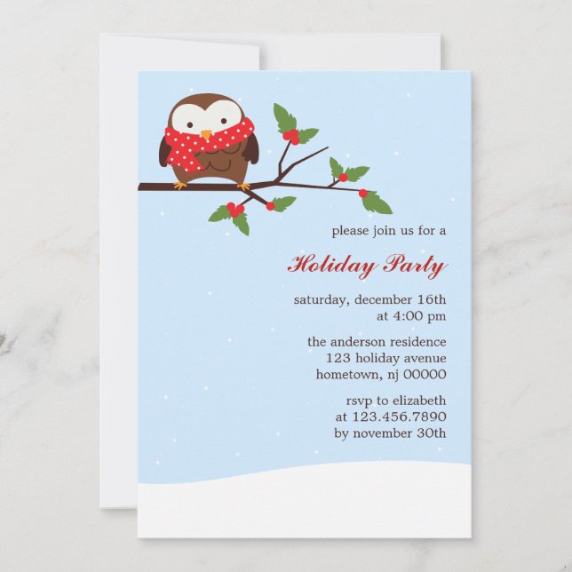 Christmas Owl Holiday Party Invitation (Front)