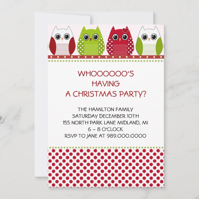 Christmas Owl Holiday Party Invitations (Front)
