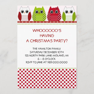Christmas Owl Holiday Party Invitations