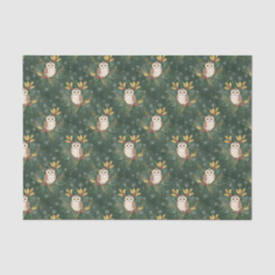 Christmas Owl, Holly Berry and Snowflakes Green Tissue Paper