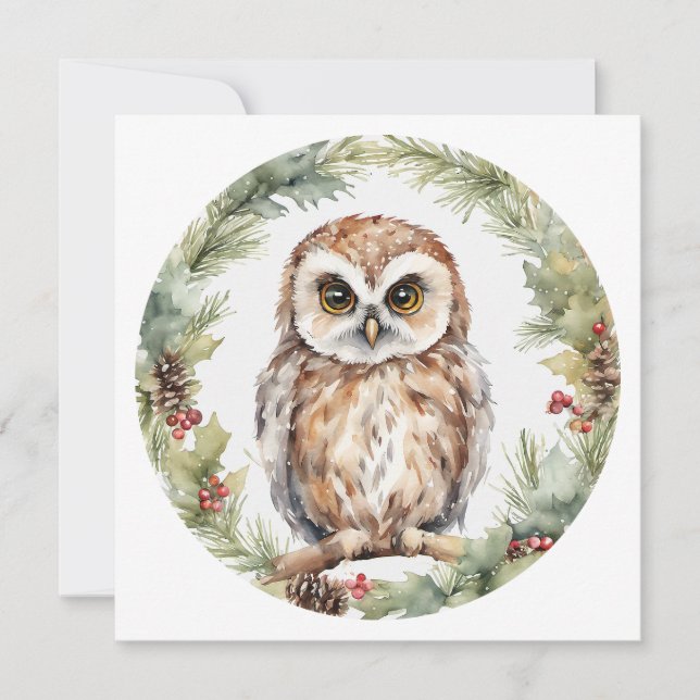 christmas owl illustration owl wall art holiday  note card (Front)