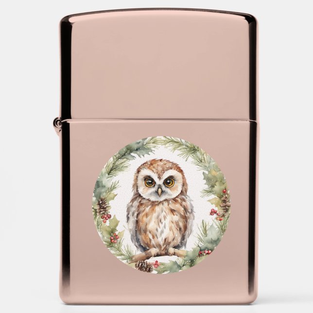 christmas owl illustration owl wall art holiday ow zippo lighter (Front)