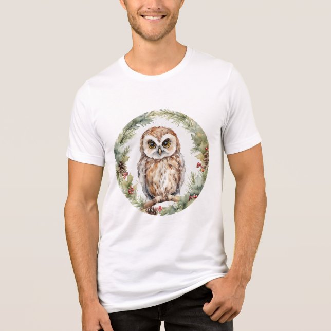 christmas owl illustration owl wall art holiday  Tri-Blend shirt (Front)