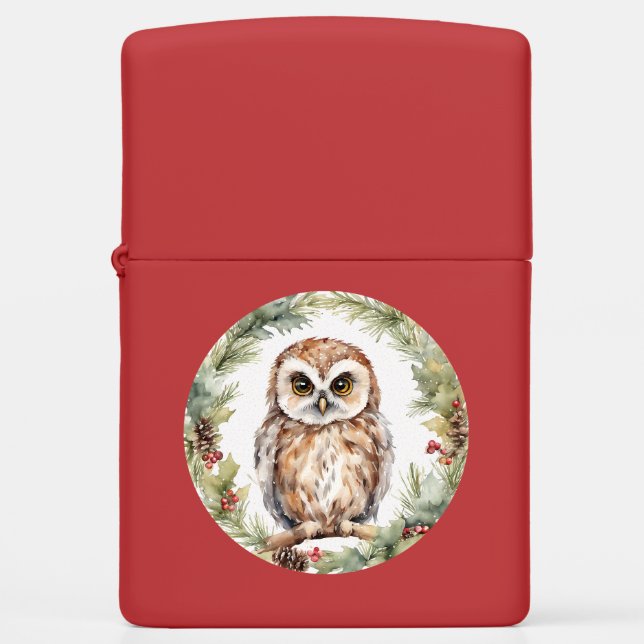 christmas owl illustration owl wall art holiday  zippo lighter (Front)
