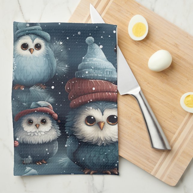 Christmas Owl Kitchen Towel (Quarter Fold)