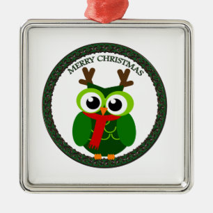 Christmas owl metal ornament