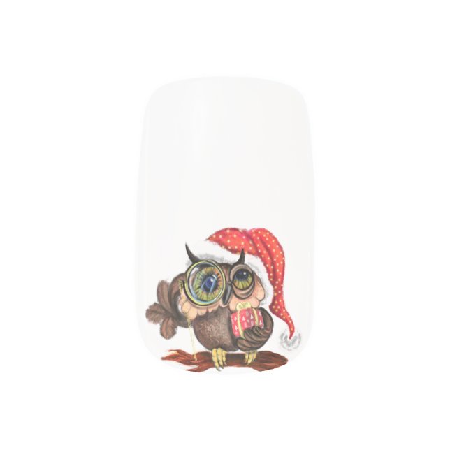 Christmas Owl Nail Art (Left Thumb)